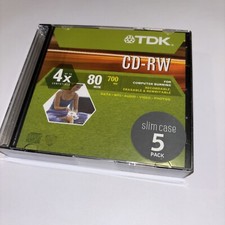TDK CD-RW Compact Disk Recordable 80 Min 700MB 4X 5-Pack New/Sealed