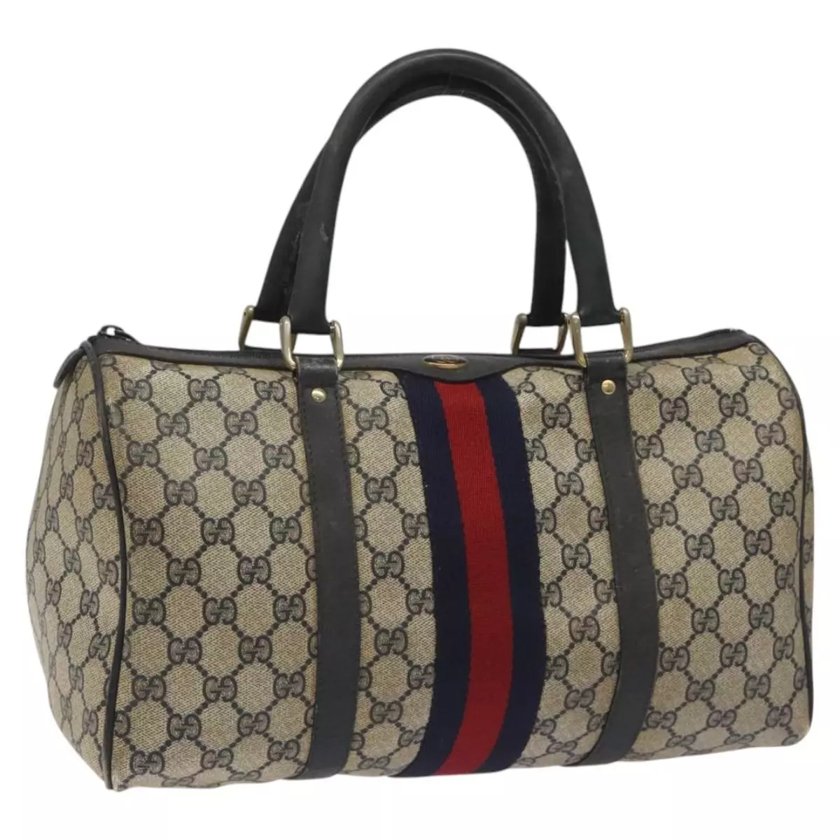 Sac GUCCI GG Supreme Sherry Line Boston PVC bleu marine rouge or authentique EC235