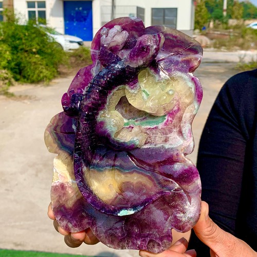 4.01LB Natural purple fluorite cube hand carved lizard crystal sample - Picture 14 of 23