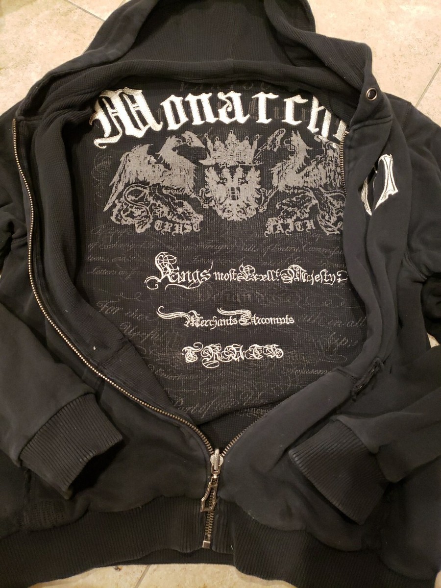 Y2K風　monarchy レザージャケット Vintage Monarchy Reversible Thermal Hoodie Y2K Black Grunge