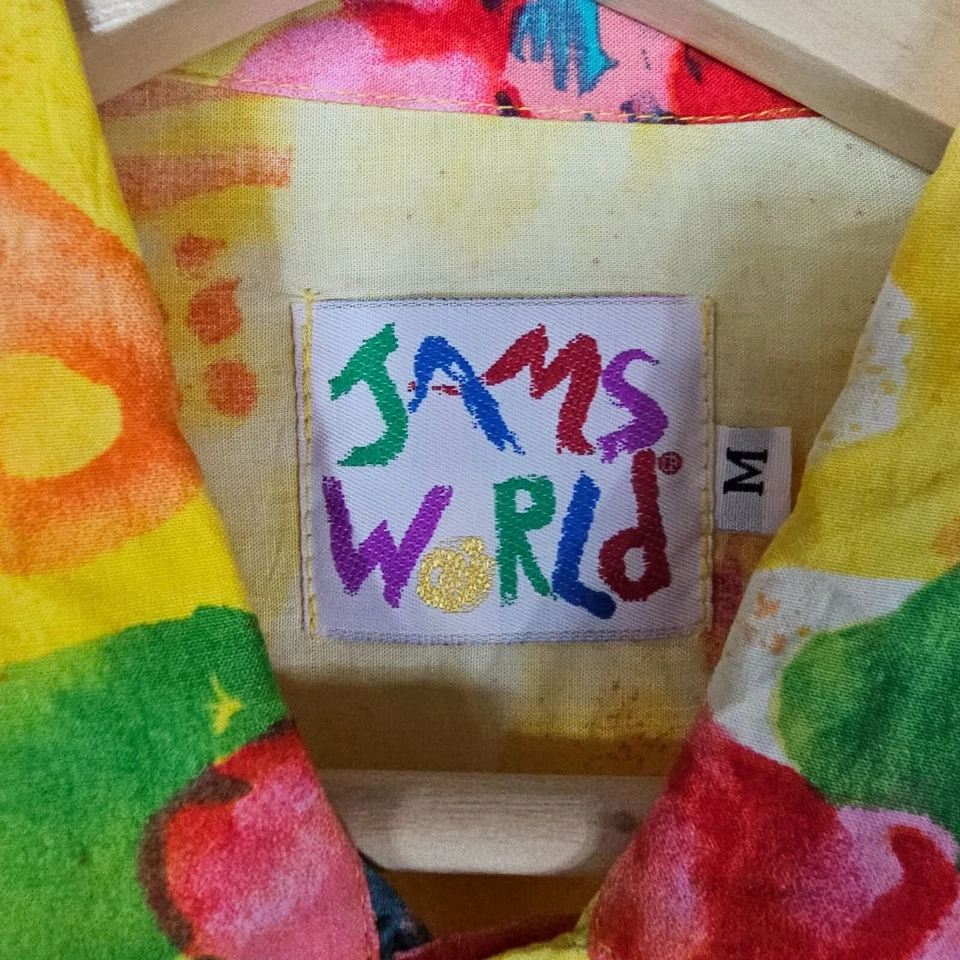 Jams World Boys Hawaiian Shirt Sz M Yellow Floral Print Tropical Resortwear - Image 4 of 4