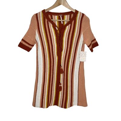 Free People Womens Lollipop Sunset Stripe Knit Mini Tunic Dress XS Orange Boho