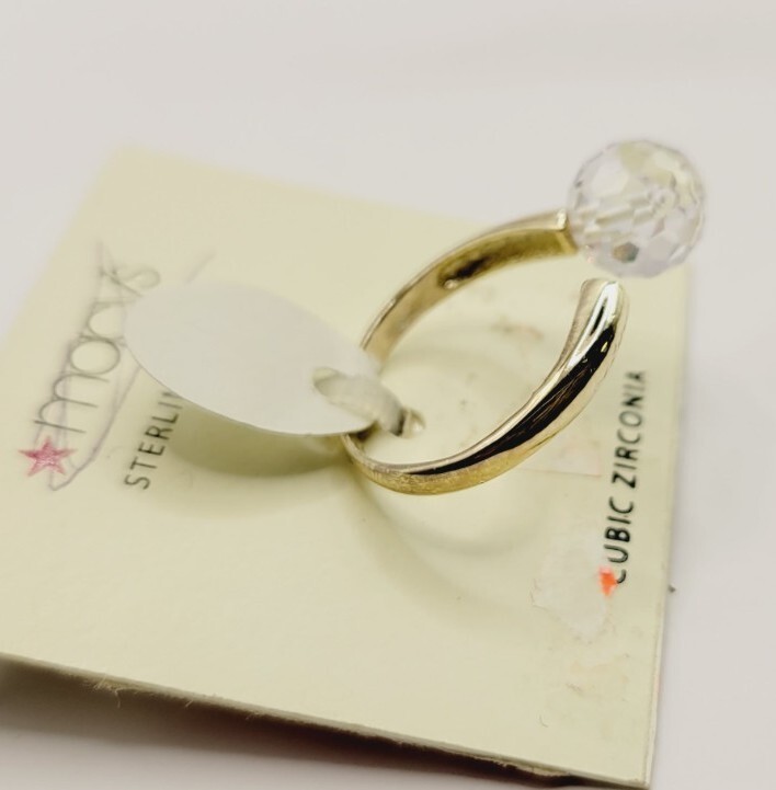 CZ Ring 925 STERLING SILVER Faceted Cubic Zirconia Adjustable Ring  Vintage 