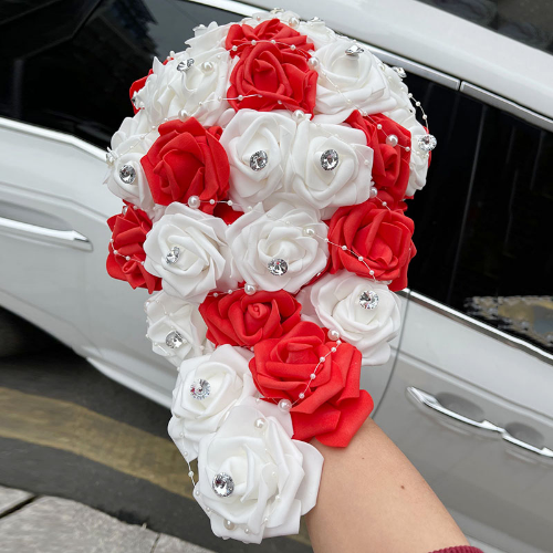 Neu Hochzeitsstrauß Braut Brautjungfer Perle Strass PE Rose Blume Hochzeit - Bild 15 von 36