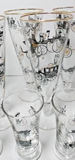 Set of 8 Vtg Libby Footed Pilsner Drinking Glasses Stagecoach & Buggy Design MCM