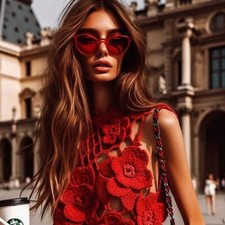 Red Crochet Floral Top, Hand Woven Top,  Possible In Other Colors