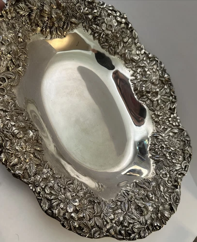 Vintage S. Kirk & Son Repousse Sterling Silver Oval Fruit Dish