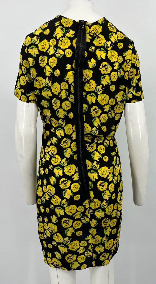 Mini Vestido Lanvin ALTRD Negro/Amarillo Floral + Estampado de Logo Manga Corta Anudado talla 40 Foto 3 de 4