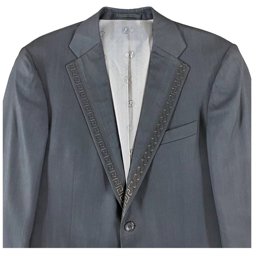 Versace Collection Black Jacket Patterned Lapel 1 Button Closure Wool Blend 40R - Image 4 of 4