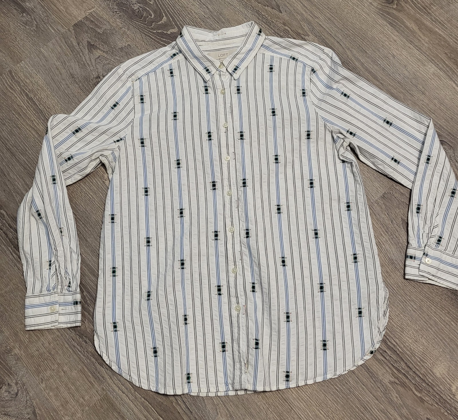 Loft Pinstripe Women's Mini Patchwork Button Up L… - image 3