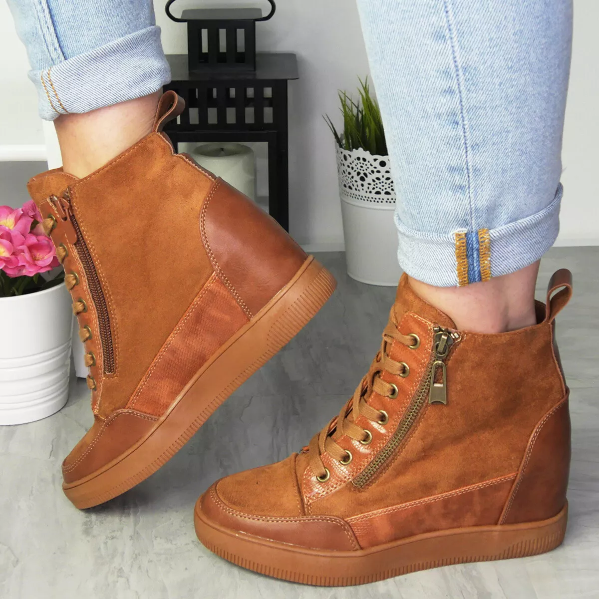 Ladies wedge shop trainer boots