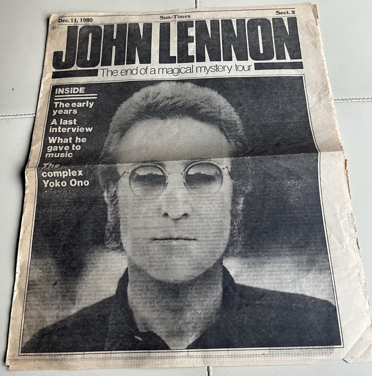 Chicago Sun-Times Newspaper Tribute 1980 JOHN LENNON Murder 12/11