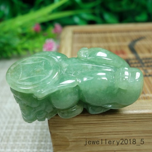 Certified Green Burma 100% Natural A jadeite jade Pendant~Pi Xiu 如意招财貔貅 - Picture 12 of 24