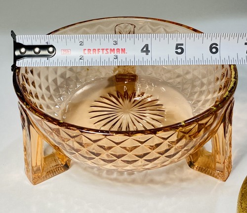 Imperial Pink Gold Glass Flat Diamond Spire Top 3 Footed Covered Lid Candy Dish - Picture 4 of 12