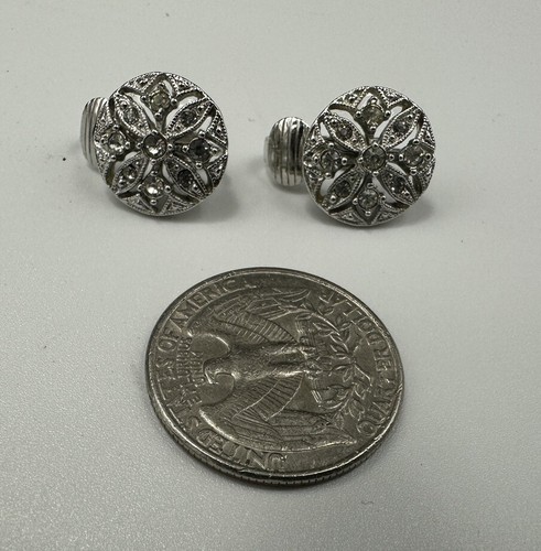 Vintage Clear Rhinestone Clip-on Earrings Round Wedding Costume Jewelry - Picture 4 of 4