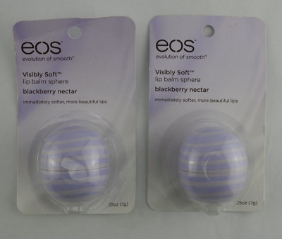 2 EOS Blackberry Nectar Lip Balm Sphere Purple Striped Container Sealed Lot