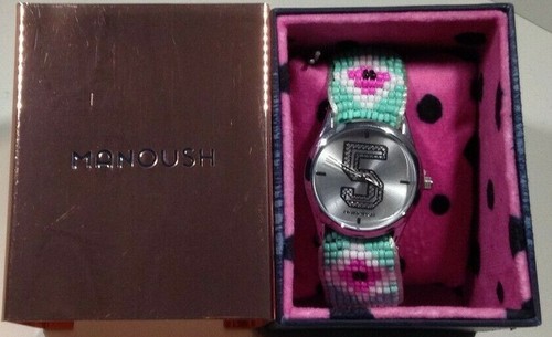 Rare Designer Manoush Quartz Watch Silver Dial Beaded Woven Bracelet RRP £100 - Picture 5 of 7