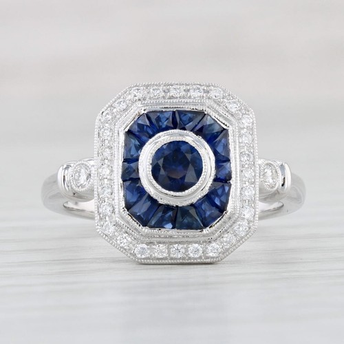 Nuevo Beverley K 1.01ctw Zafiro Anillo Diamante Halo 14k Oro Compromiso Talla 7 - Imagen 2 de 10