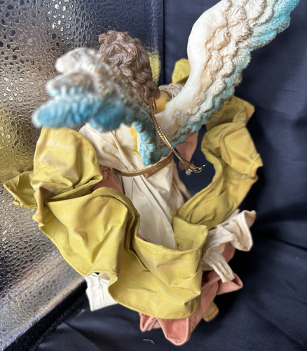 VTG Paper Mache Angel Christmas Ornament Tree Topper 10" Pink Blue Clothtique - Picture 3 of 14