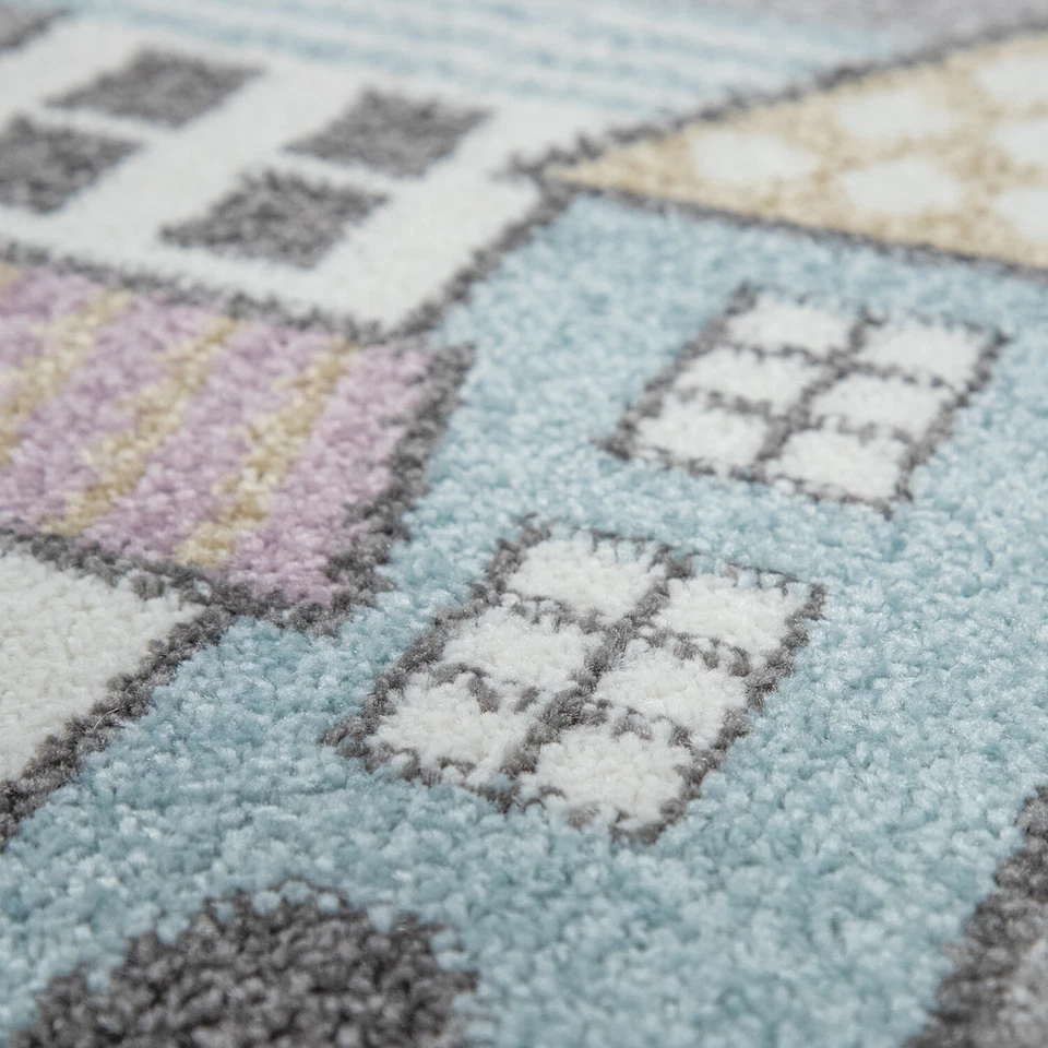 Tappeto da gioco per la cameretta dei bambini con motivo di strade in verde e gr - Immagine 3 di 4