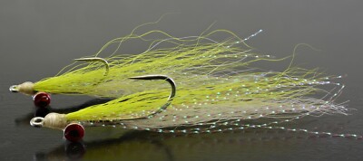 6ct - Chartreuse & White Clouser Minnow Flies - Mustad Saltwater Duratin Hooks