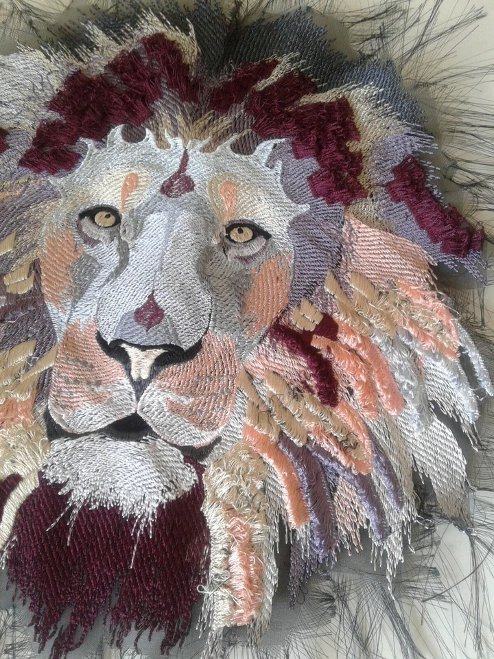 Lion Head Dark Large Handmade Embroidered Patch for Jacket Backing from Ukraine - Image 2 of 4