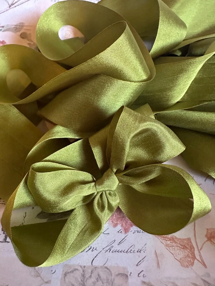 Cinta de seda real de 3 yardas 1,25" VERDE OLIVA alta costura, invitaciones, diario RELOJ VIDEO Foto 3 de 4