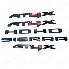 Grill Door Rear Gloss Black Red AT4X HD SIERRA Emblem Kit 2023-25 2500HD 3500 HD