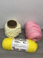 Lot of 3 Vintage Maxi Cord & other? polypropylene 6 mm Macrame yellow pink beize