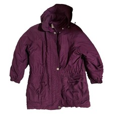 Vintage Towne London Fog Women Solid Purple Hooded Coat Size Medium