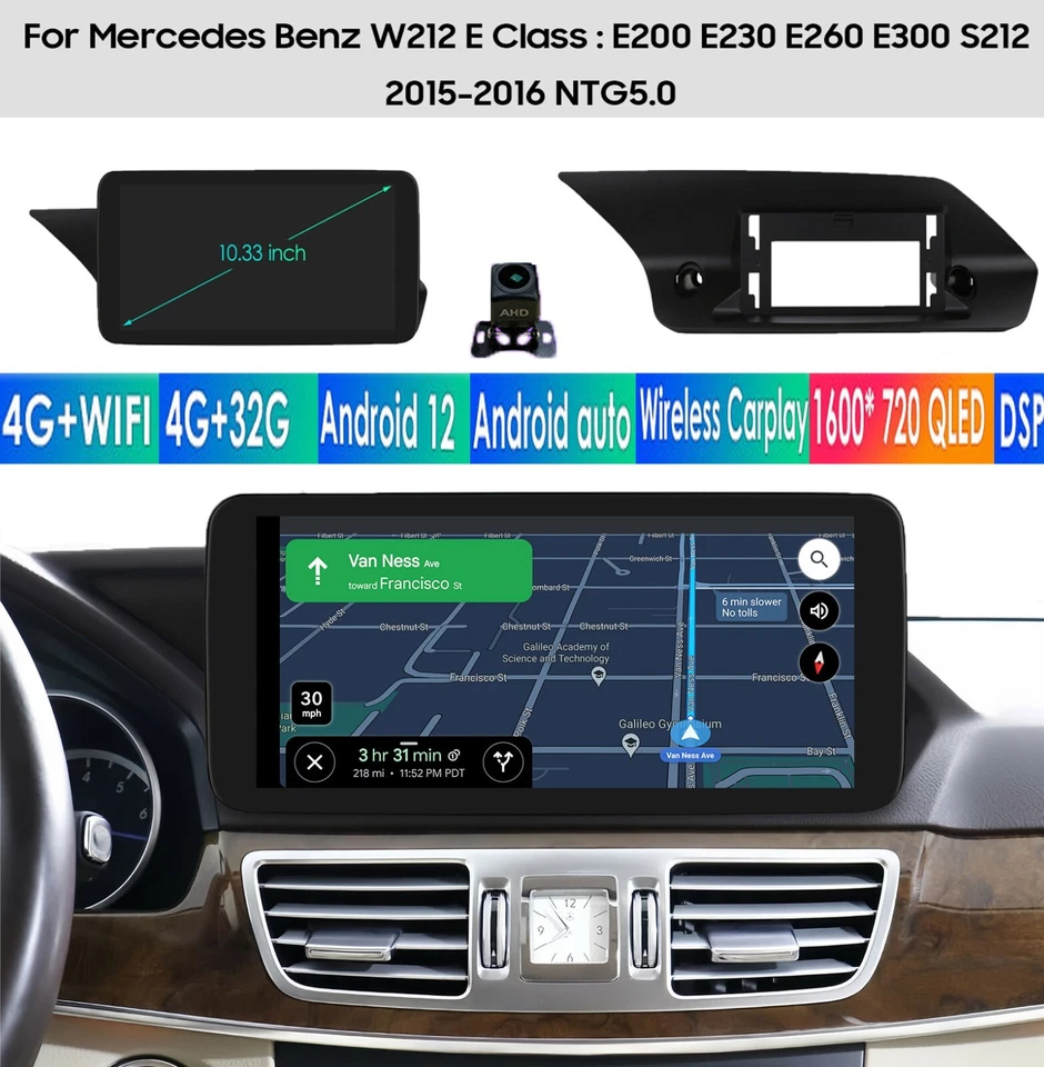 Radio navegación GPS coche Android12 10,33" para Mercedes Benz clase E W212 E300 E350+AHD Foto 3 de 4