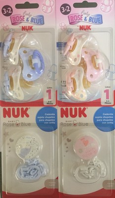PACK 3 x NUK ORTHODONTIC ROSE BLUE LATEX PACIFIER SOOTHER 6-18 MONTHS SIZE 2