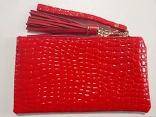Small Red Wallet With Tassel Faux Alligator Leather Purse - New