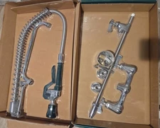  Commercial Sink Faucet with Pre-Rinse Sprayer, 8 Inch Center Wall Mount 249CP