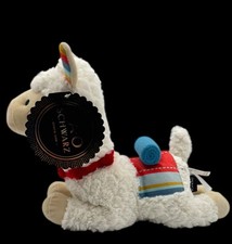FAO Schwarz Llama Plush 12" White Stuffed Animal Alpaca Rainbow Blanket Laying