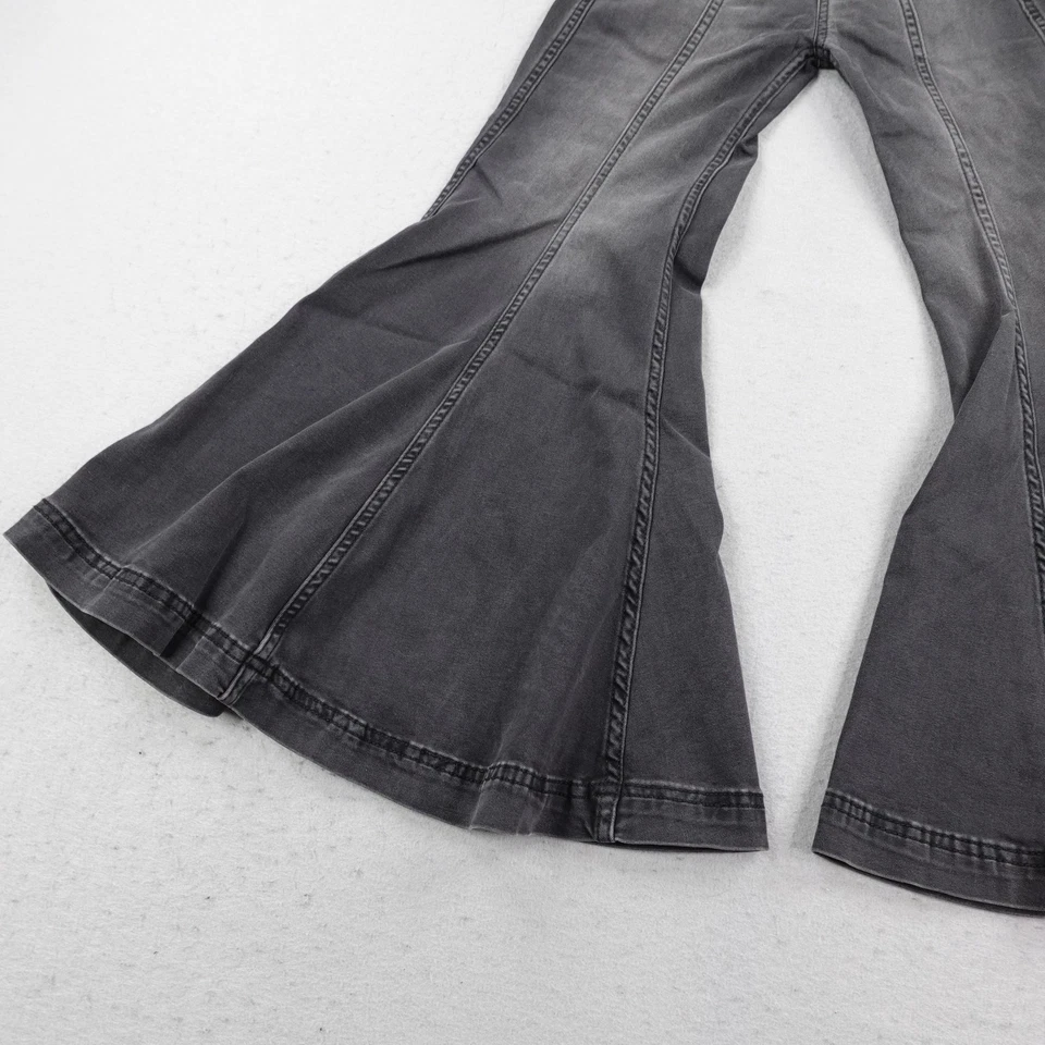 Free People Pants Womens 24 Black Extreme Flare Bell Bottoms Boho Faded Stretch - Image 3 of 4