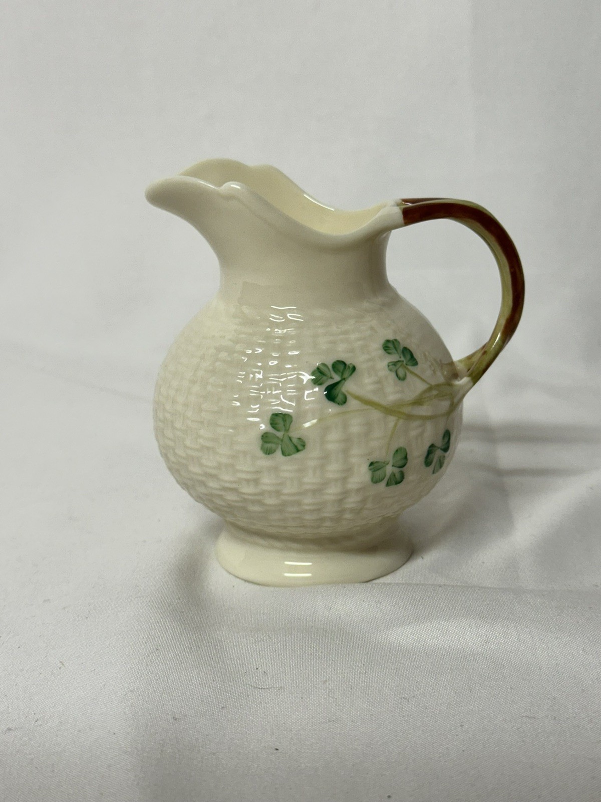 Vintage Belleek Shamrock Basket Weave Design Sugar and Open Creamer Set