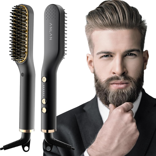 ANLAN Cepillo Alisador De Barba Con 5 Niveles De Temperatura, Plancha De Pelo Fl