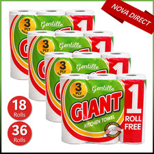 18 Kitchen Roll Gentille Giant, 3PLY Towel Paper Roll, Extra Thick Strong Rolls