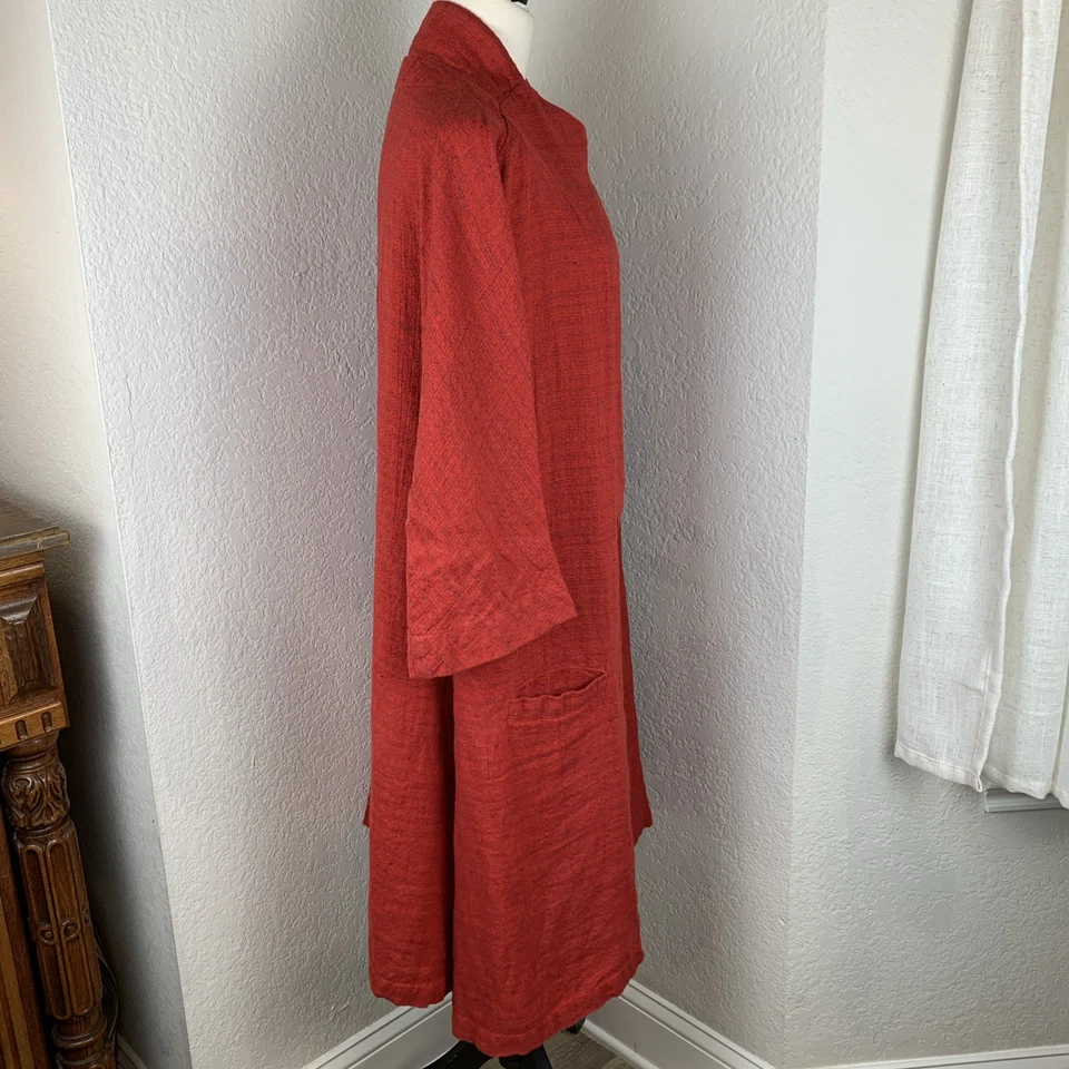 FLAX Long Linen Jacket Sz L Red Lagenlook Layered Dress Look Top “Stepping Out” - Image 4 of 4