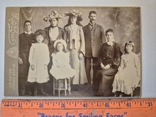 Vintage Cabinet Card Photo Family Portrait Pretty Girls Fancy Hats FR1
