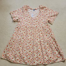 NWT Old Navy M Babydoll Dress Tiered Swing Pullover Pockets V-Neck Short Sleeve