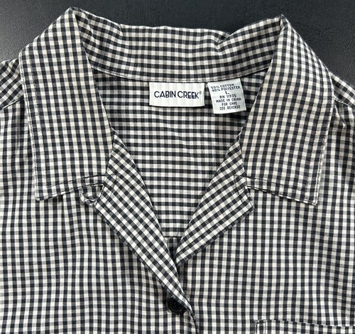 Camicia blusa donna Cabin Creek con bottoni e colletto ad anello taglia L vintage a quadri nera - Foto 2 di 6