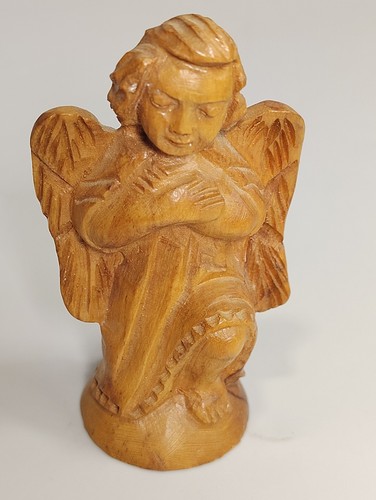 3" Kneeling Praying Angel Hand Carved Bethlehem Holy Land Olive Wood Nativity Pc