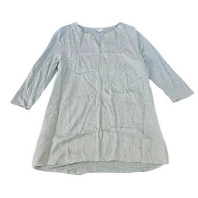 J. Jill Love Linen 3/4 Sleeve Tunic Top Women Large Light Green Boho Coastal