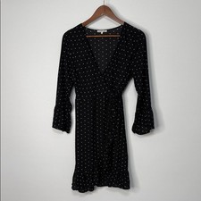 Charlotte Russe Black and White Polka Dot Long Sleeve Mini Wrap Dress Size Small