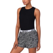 DKNY Women's Soft Ribbed Tank  Cozy Woven Short Set, Black/White, Size S