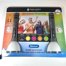 Karaoke Singing Machine Duet Mics Bluetooth Speaker Multi-Color LED Lights NEW