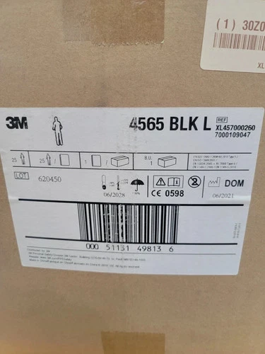 3M 4565-BLK Large Hooded Disposable Protective Coverall White/Red image 2