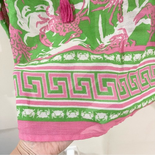 Top bordado túnica de playa Crown & Ivy con estampado de cangrejo verde y rosa para mujer - Imagen 4 de 8